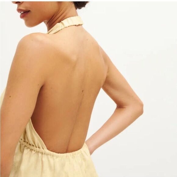REFORMATION Carlena Halter Linen Parmesan Yellow Dress Large NWT  $218 - Picture 3 of 9
